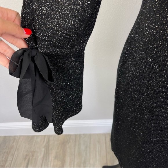 RSVP by Talbots Black Metallic Sparkle Midi Dress Wool Blend Bell Sleeves Small - Picture 4 of 15